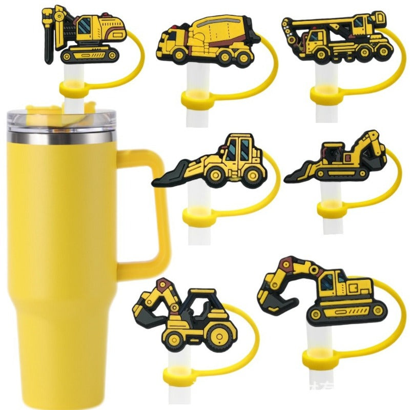 Wholesale 10pcs Cartoon Yellow Dustproof and Spillproof Children's Truck Excavator Straw Cover
